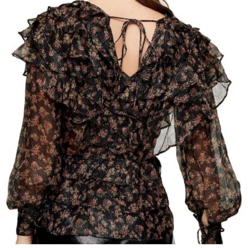 Topshop Floral Top Long Sleeve Ruffles Size L‎ - Picture 3 of 8